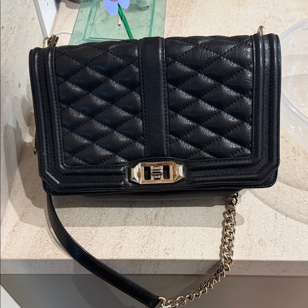 Rebecca Minkoff Black Quilted Crossbody with Gold Chain